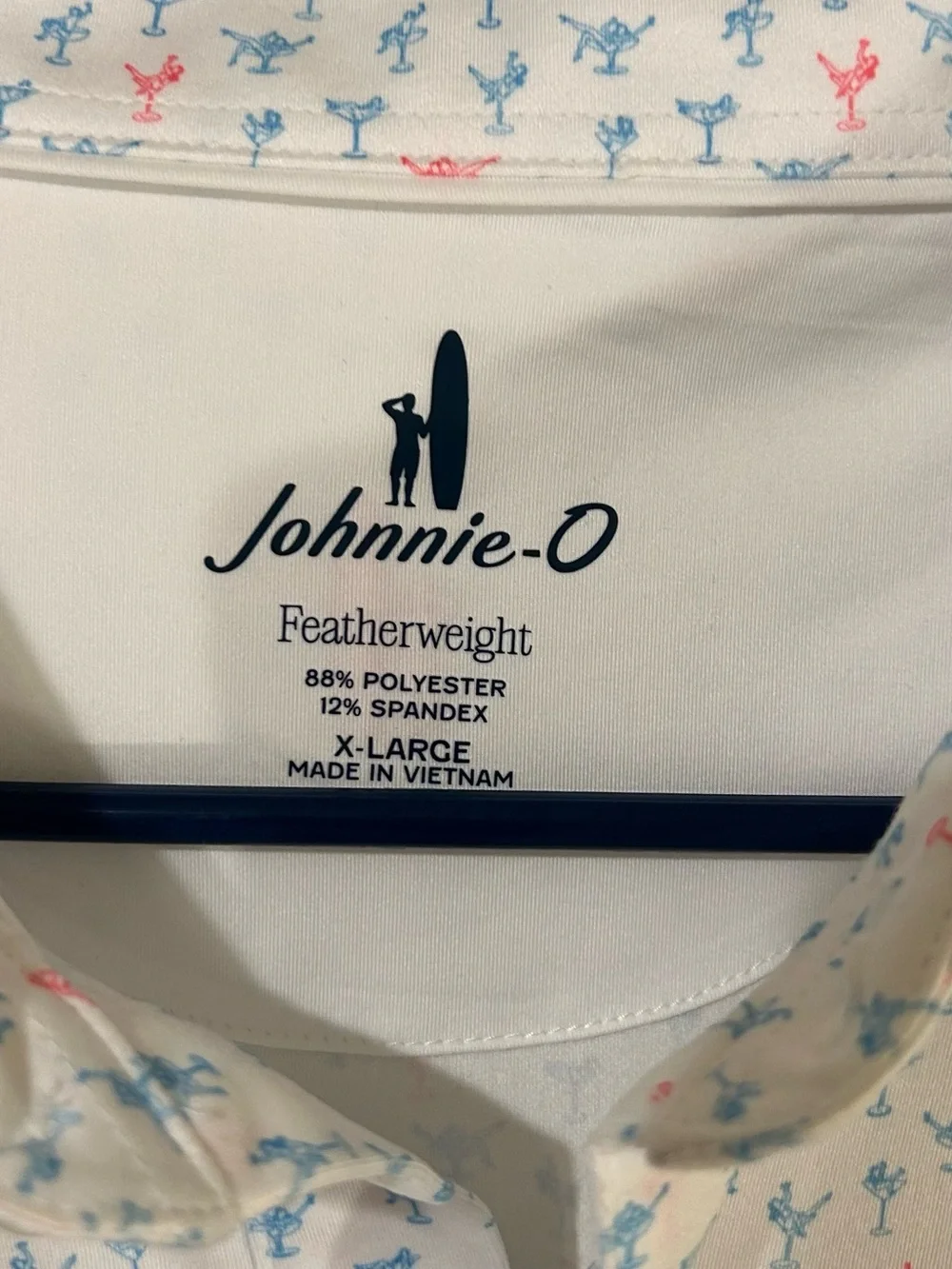 NEW Johnnie O Featherweight Polo Shirt Mens XL White with Pin Up Design